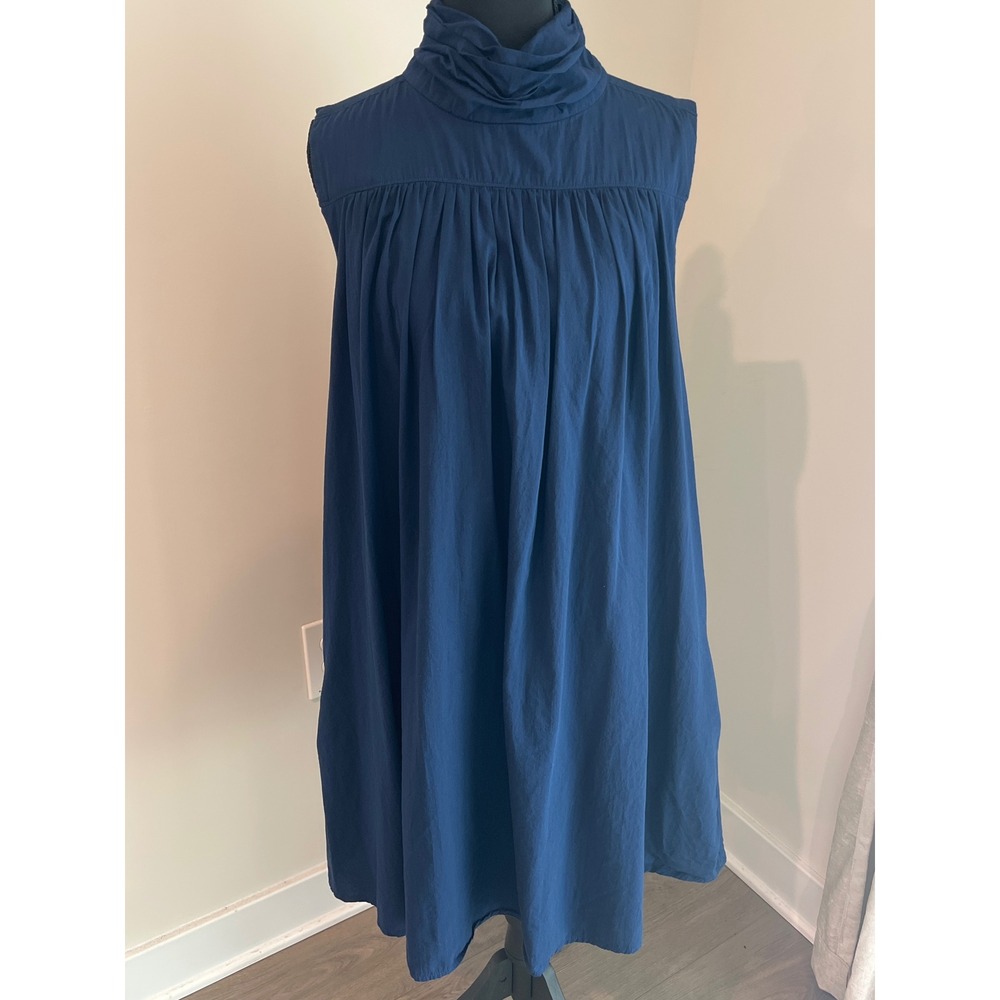 Lands End Navy Blue Sleeveless High Neck Babydoll Trapeze Dress Womens Medium